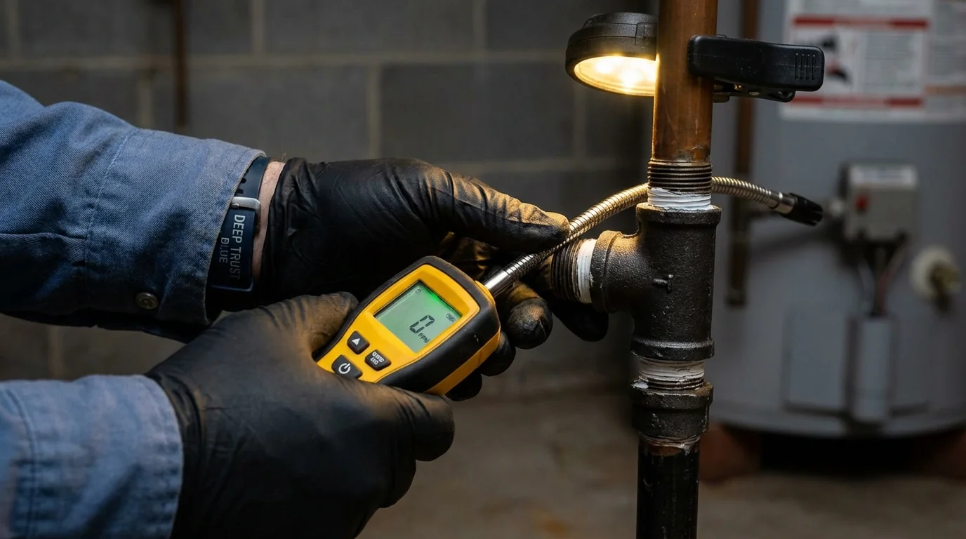 Gas leak detection with electronic sniffer by Johns Plumbing LLC in Bradley